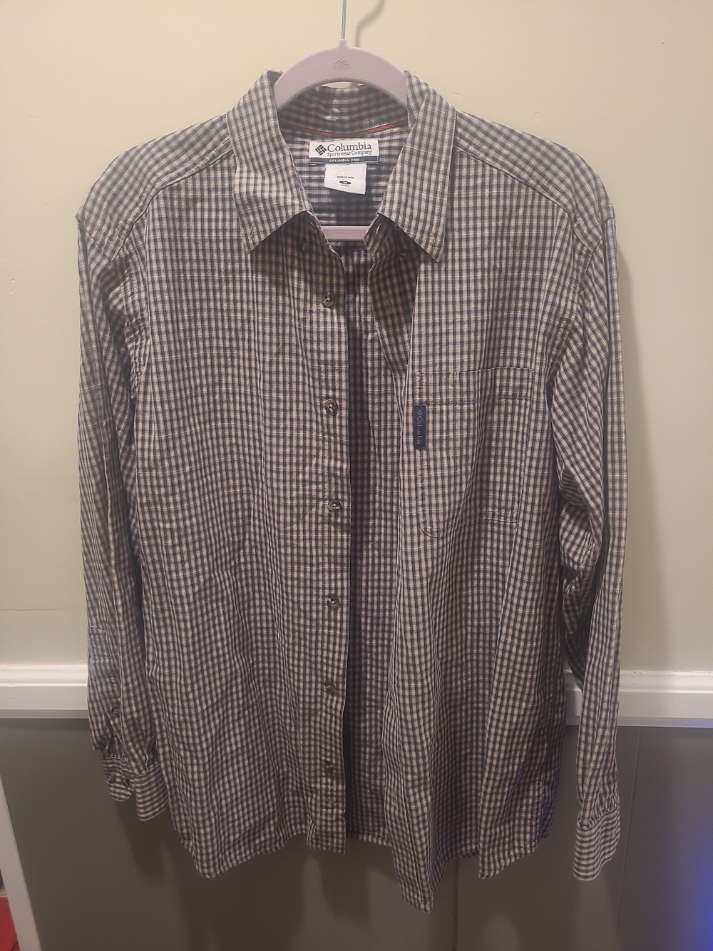 Columbia Shirt Men's Med Tan Plaid Button Down Long Sleeve Hike Casual Workwear - Picture 1 of 12